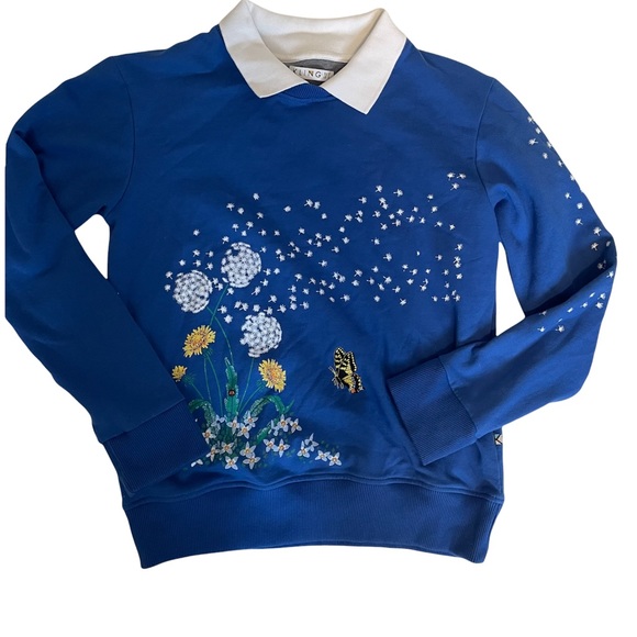 Kling Blue Flower Grandma Sweater with white collar - Picture 1 of 8